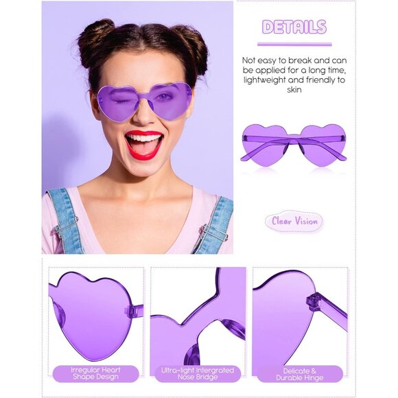 Heart Shaped Sunglasses Bulk Candy Colors Rimless Fashion Party Accessories Wome - Picture 3 of 7